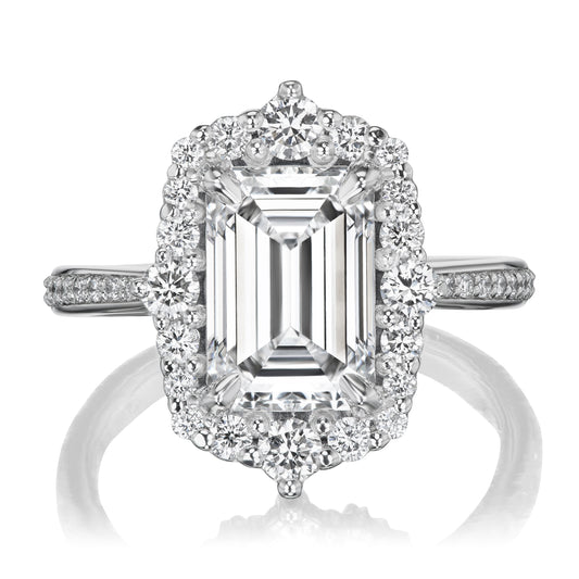 ::color_white ::shank_halfway_three-quarters ::shank_three-quarters_halfway_no ::| 3.6ctw+ emerald cut lab-grown diamond engagement ring Adeline white gold diamond shank front view