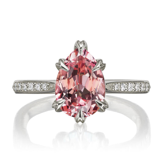 ::color_white ::| 2.85ctw pear peach sapphire engagement ring Petra white gold diamond shank front view