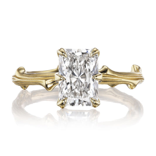 ::color_yellow ::| Laurel 1.5ct radiant cut lab-grown diamond solitaire engagement ring with a twig band yellow gold front view