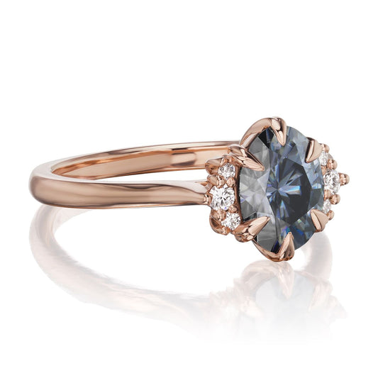 ::color_rose ::| 1.5ctw oval grey moissanite engagement ring Demi rose gold 3/4 view