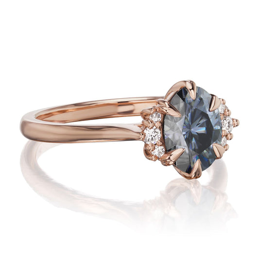 ::color_rose ::| 1.5ctw oval grey moissanite engagement ring Demi rose gold 3/4 view