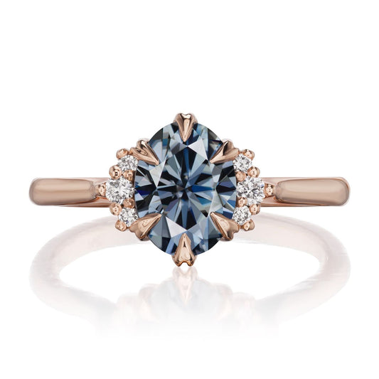 ::color_rose ::| 1.5ctw oval grey moissanite engagement ring Demi rose gold front view