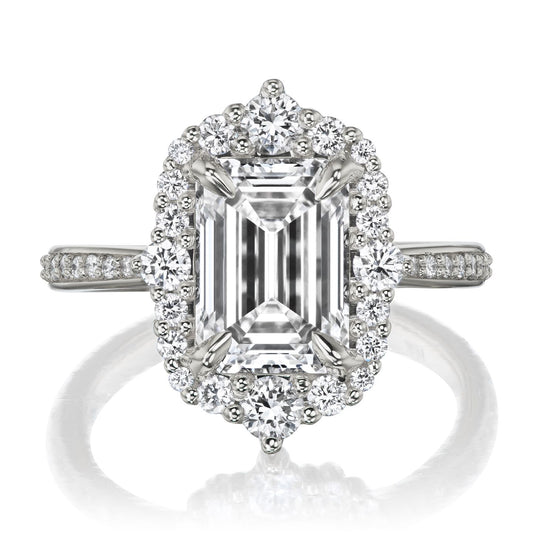 ::color_white ::shank_halfway_three-quarters ::shank_three-quarters_halfway_no ::| 3.3ctw+ emerald cut lab-grown diamond engagement ring Adeline white gold diamond shank front view