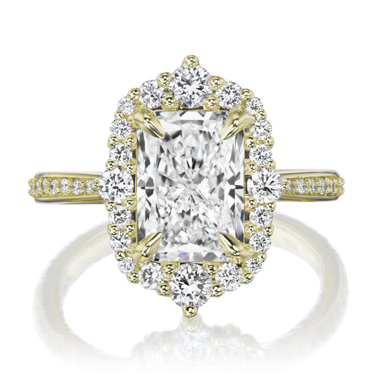 ::color_yellow ::shank_halfway_three-quarters ::shank_three-quarters_halfway_no ::| 3.0ctw+ radiant lab-grown diamond engagement ring Adeline yellow gold diamond shank front view