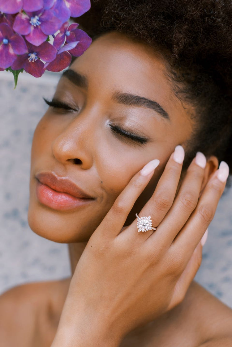 Lab-Grown Diamond Zahra halo ring by Kristin Coffin Jewelry