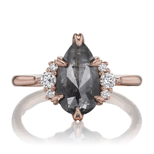 ::color_rose ::| 1.42ctw pear salt & pepper rustic diamond engagement ring Demi rose gold front view