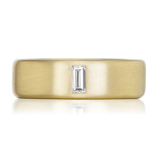 ::color_yellow :: wide wedding band with baguette diamond yellow gold