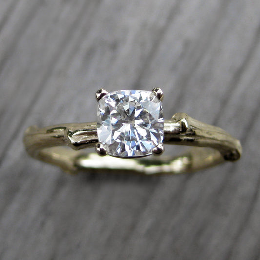 Cushion Forever Brilliant Moissanite Twig Engagement Ring (.60ct)