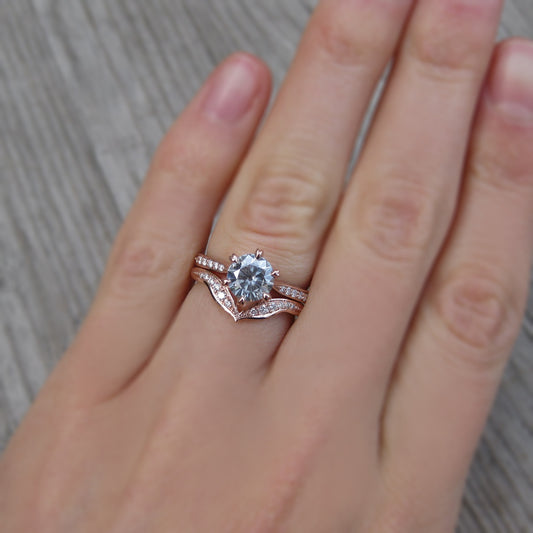 Grey Moissanite & Diamond Engagement Ring (Ready to Ship)