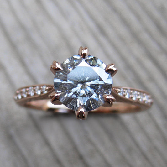 Grey Moissanite & Diamond Engagement Ring (Ready to Ship)