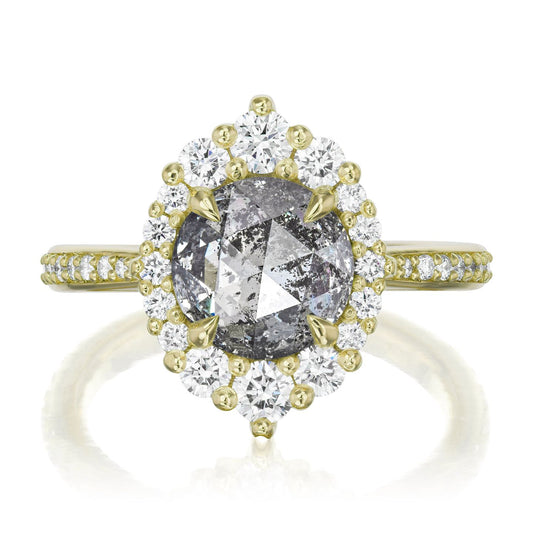 ::color_yellow ::shank_halfway_three-quarters ::shank_three-quarters_halfway_no ::| 1.97ctw+ round rose cut salt + pepper diamond engagement ring Emerson yellow gold diamond shank front view