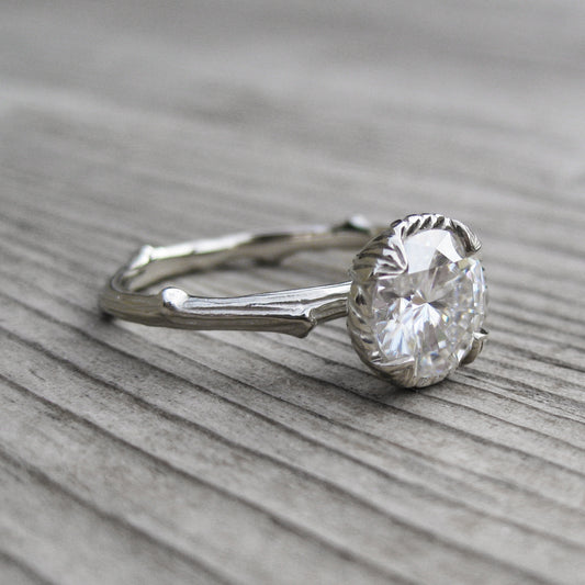 1.5ct Forever One Hearts & Arrows moissanite engagement ring in 14k white gold