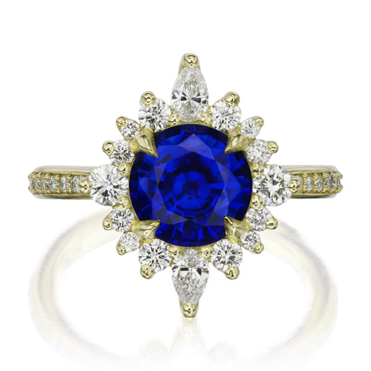 ::color_yellow ::shank_halfway_three-quarters ::shank_three-quarters_halfway_no ::| 2.73ctw+ round blue sapphire engagement ring Zahra yellow gold diamond shank front view