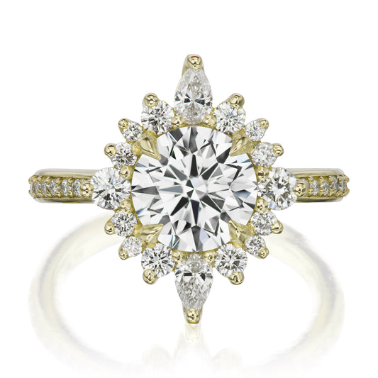 ::color_yellow ::shank_halfway_three-quarters ::shank_three-quarters_halfway_no ::| 2ctw+ round lab-grown diamond engagement ring Zahra yellow gold diamond shank front view