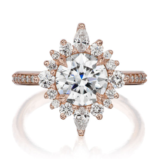 ::color_rose ::shank_halfway_three-quarters ::shank_three-quarters_halfway_no ::| 1.98ctw+ round moissanite engagement ring Zahra rose gold diamond shank front view