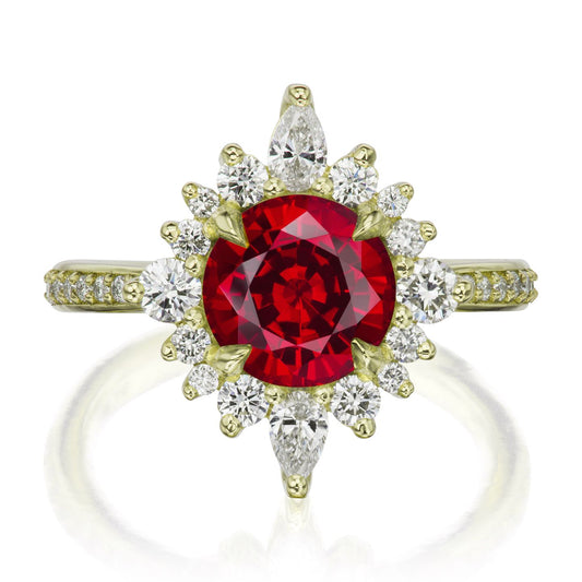 ::color_yellow ::shank_halfway_three-quarters ::shank_three-quarters_halfway_no ::| 2.73ctw+ round ruby engagement ring Zahra yellow gold diamond shank front view