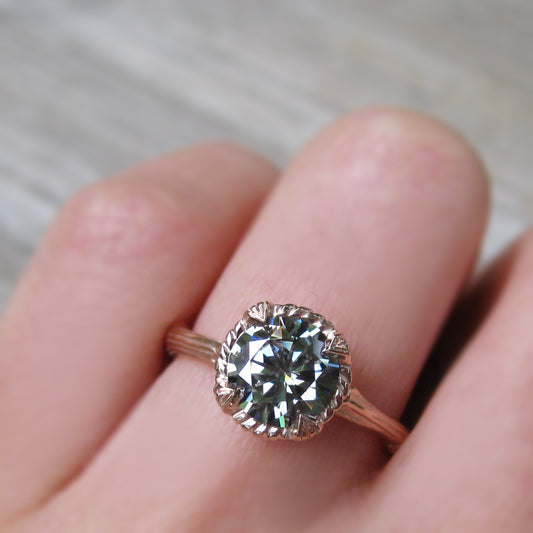 <center><strong>・VIOLET・</strong><br></center> Charles & Colvard Grey Moissanite Twig Ring (1.25ct, Ready to Ship)