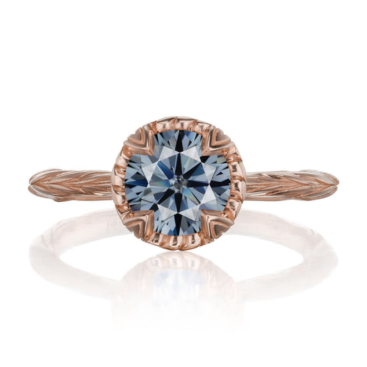 ::color_rose ::| 1.25ctw round grey moissanite solitaire engagement ring Sienna rose gold front view