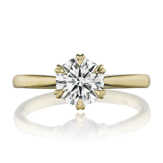 ::color_yellow ::| 1.25ctw round moissanite engagement ring Leona yellow gold front view