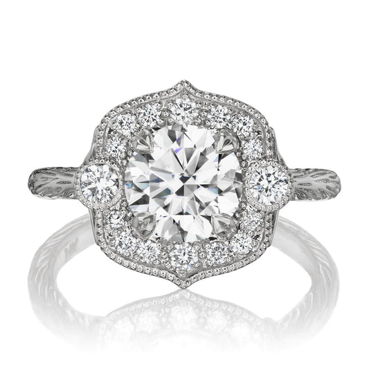 ::color_white ::| 1.55ctw round moissanite diamond halo engagement ring Sadie white gold front view