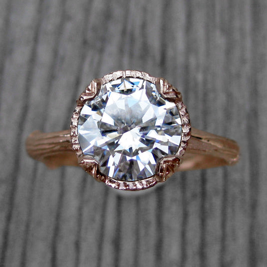Copy of Lab-Grown Diamond Twig Engagement Ring, Carved Floral Setting (1.02ct)