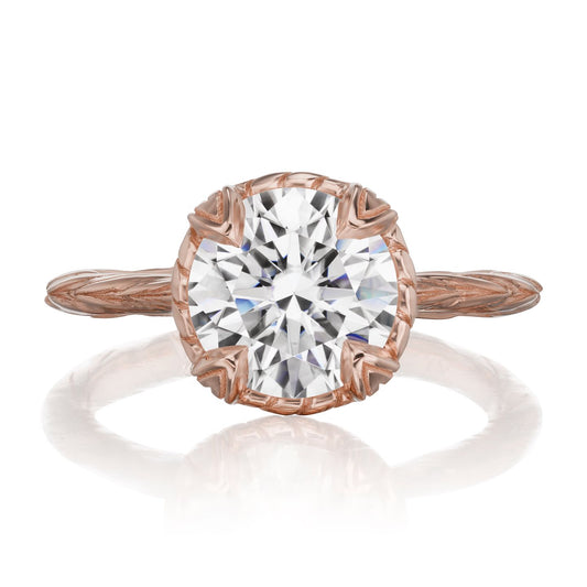 ::color_rose ::| 2ctw round moissanite solitaire engagement ring Sienna rose gold front view