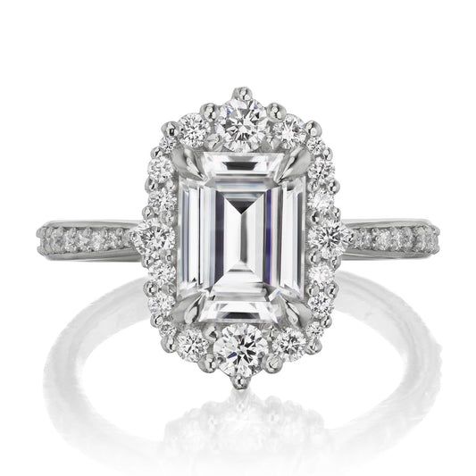 ::color_white ::shank_halfway_three-quarters ::shank_three-quarters_halfway_no  ::| 2.16ctw+ Emerald cut moissanite engagement ring Adeline white gold diamond shank front view
