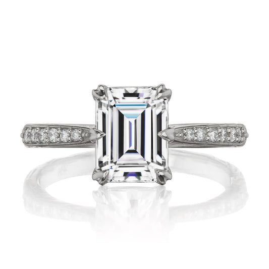 ::color_white ::| 1.75ctw  emerald cut moissanite engagement ring Naomi white gold diamond shank front view