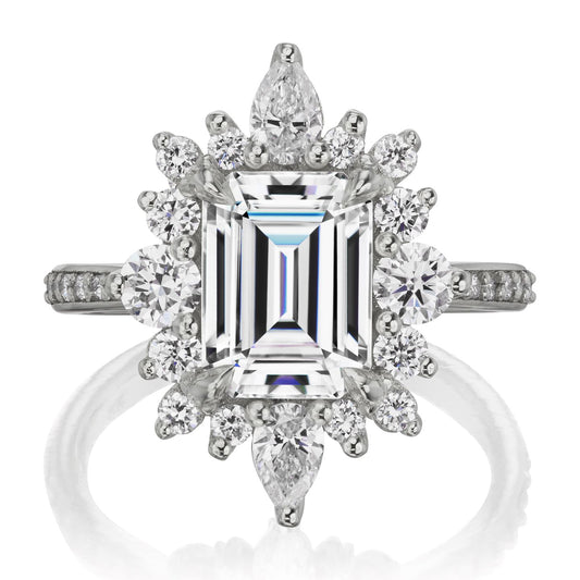::color_white ::shank_halfway_three-quarters ::shank_three-quarters_halfway_no ::| 3.35ctw+ emerald cut moissanite engagement ring Talia white gold diamond shank front view