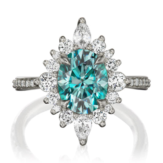 ::color_white ::shank_halfway_three-quarters ::shank_three-quarters_halfway_no ::| 2.75ctw+ oval aqua-teal moissanite engagement ring Anika white gold diamond shank front view