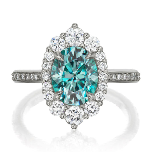 ::color_white ::shank_halfway_three-quarters ::shank_three-quarters_halfway_no ::| 2.65ctw+ oval aqua-teal moissanite engagement ring Sofia white gold diamond shank front view