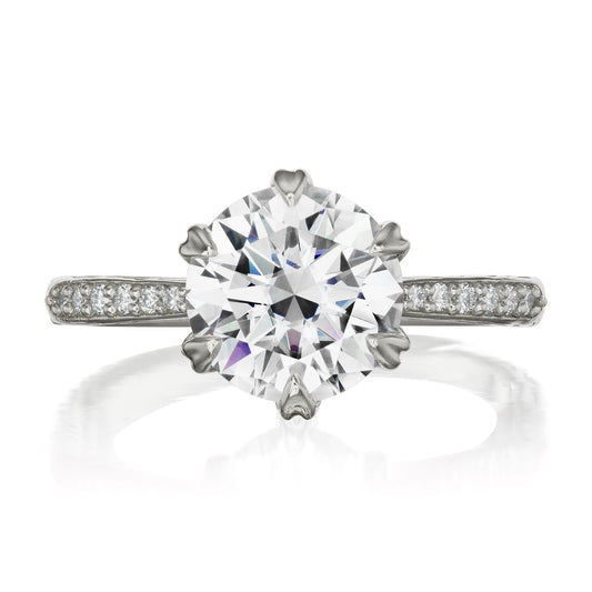 ::color_white ::| 2ctw round moissanite engagement ring Camille white gold diamond shank front view