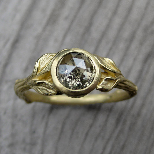 Rustic Rose Cut Grey Diamond Branch Engagement Ring, 18k | Kristin Coffin Jewelry