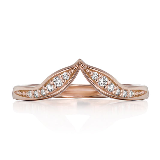 ::color_rose ::| Twig textured leaf-inspired diamond wedding ring V-Band rose gold front view