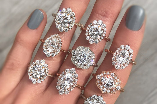 Vintage-Inspired Halo rings featuring Diamonds, Lab-Grown Diamonds, and Moissanite