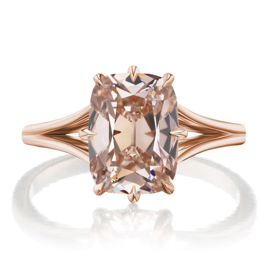 ::color_rose ::| Ophelia 3.5ct old mine cut lab-grown champagne diamond solitaire engagement ring with a split shank in rose gold front view
