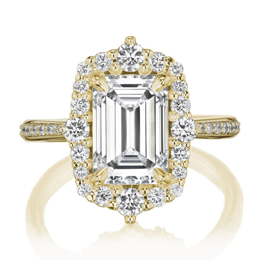 ::color_yellow ::shank_halfway_three-quarters ::shank_three-quarters_halfway_no ::| 3.6ctw+ emerald cut lab-grown diamond engagement ring Adeline yellow gold diamond shank front view