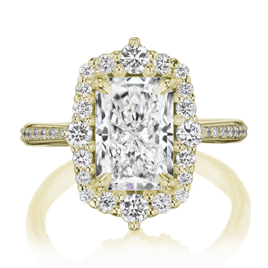 ::color_yellow ::shank_halfway_three-quarters ::shank_three-quarters_halfway_no ::| 3.13ctw+ radiant cut lab-grown diamond engagement ring Adeline yellow gold diamond shank front view
