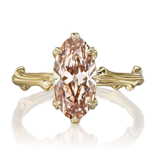 ::color_yellow ::| 2ct oval moval lab-grown diamond solitaire engagement ring with a twig band yellow gold front view