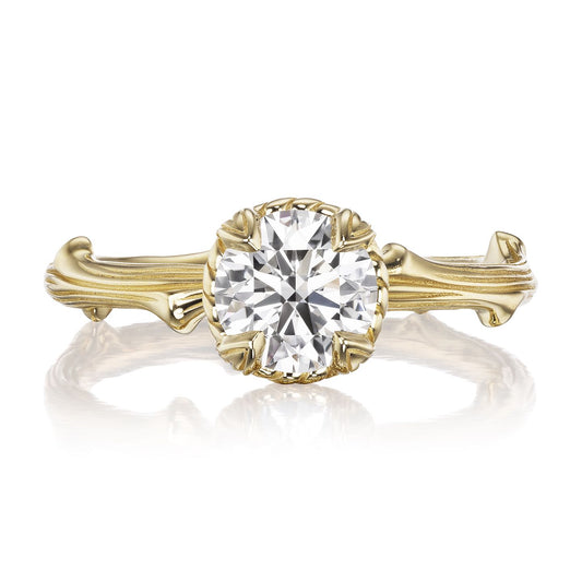 ::color_yellow ::| Juniper 1ct lab-grown diamond solitaire engagement ring with a twig band in yellow gold front view