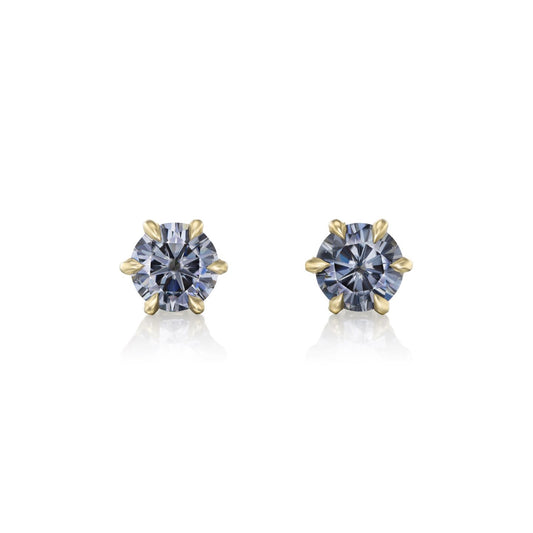 ::color_yellow ::| Starla 1ct grey moissanite stud earrings yellow gold on white background