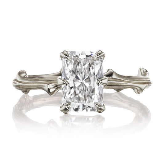 ::color_white ::| Laurel 1.5ct radiant cut lab-grown diamond solitaire engagement ring with a twig band white gold front view