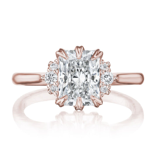 ::color_rose ::| 1.5ct radiant lab-grown diamond ring Demi rose gold with side diamonds front view