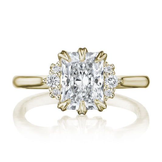 ::color_yellow ::| 1.5ct radiant lab-grown diamond ring Demi yellow gold with side diamonds front view