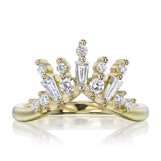::color_yellow ::| Fancy diamond contour crown band Nova yellow gold front view