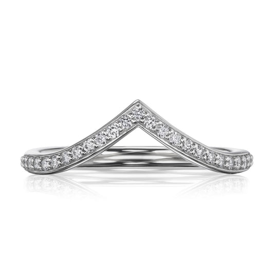 ::color_white ::| Smooth finished Chevron Band with pavé diamonds white gold front view