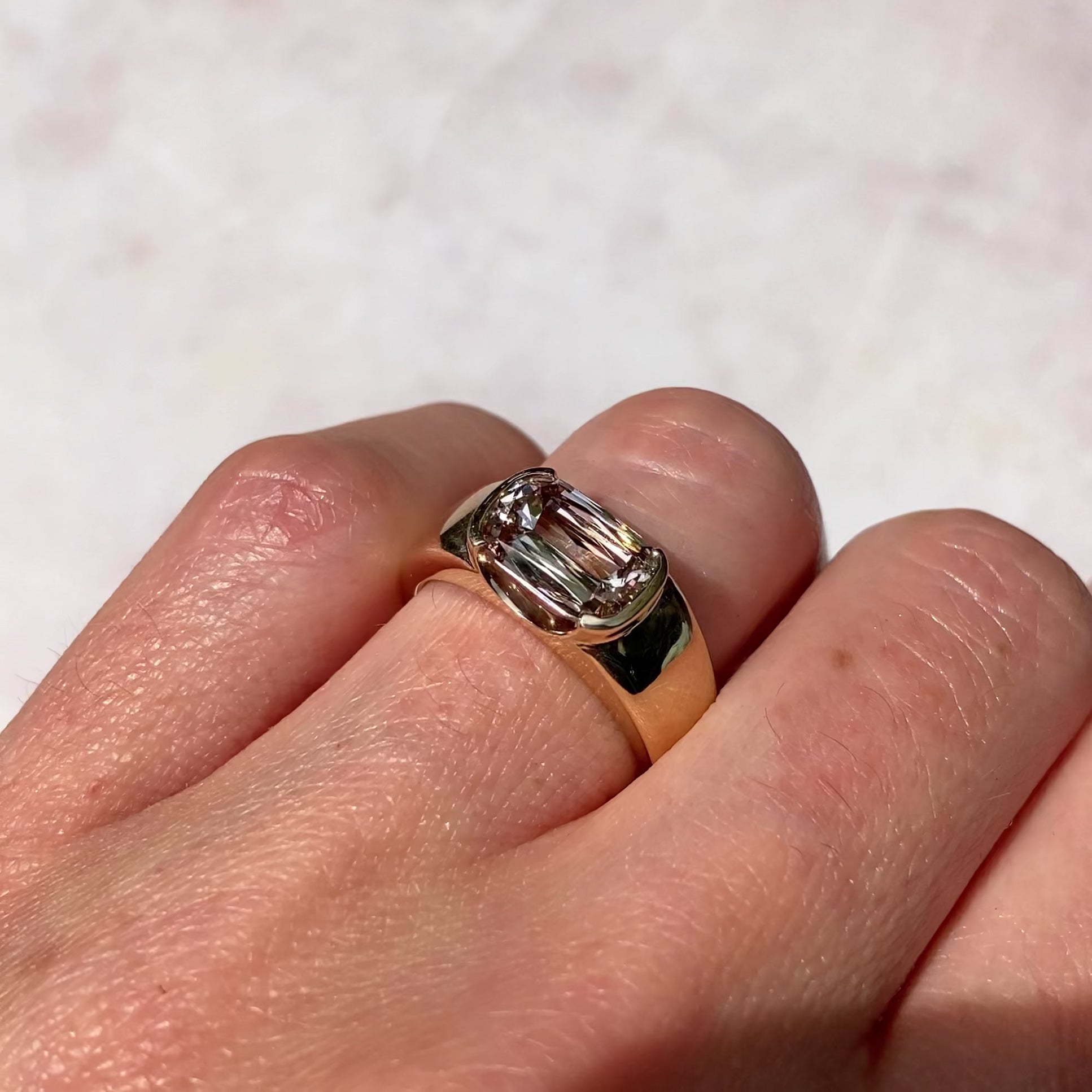 ::color_yellow ::| 2.16ct champagne Ashoka cut lab diamond ring with inspiration from antique memento mori jewelry. Sleek and minimalist from the top, but with a hidden surprise gold skull and accent diamond on one side yellow gold modeled on finger video