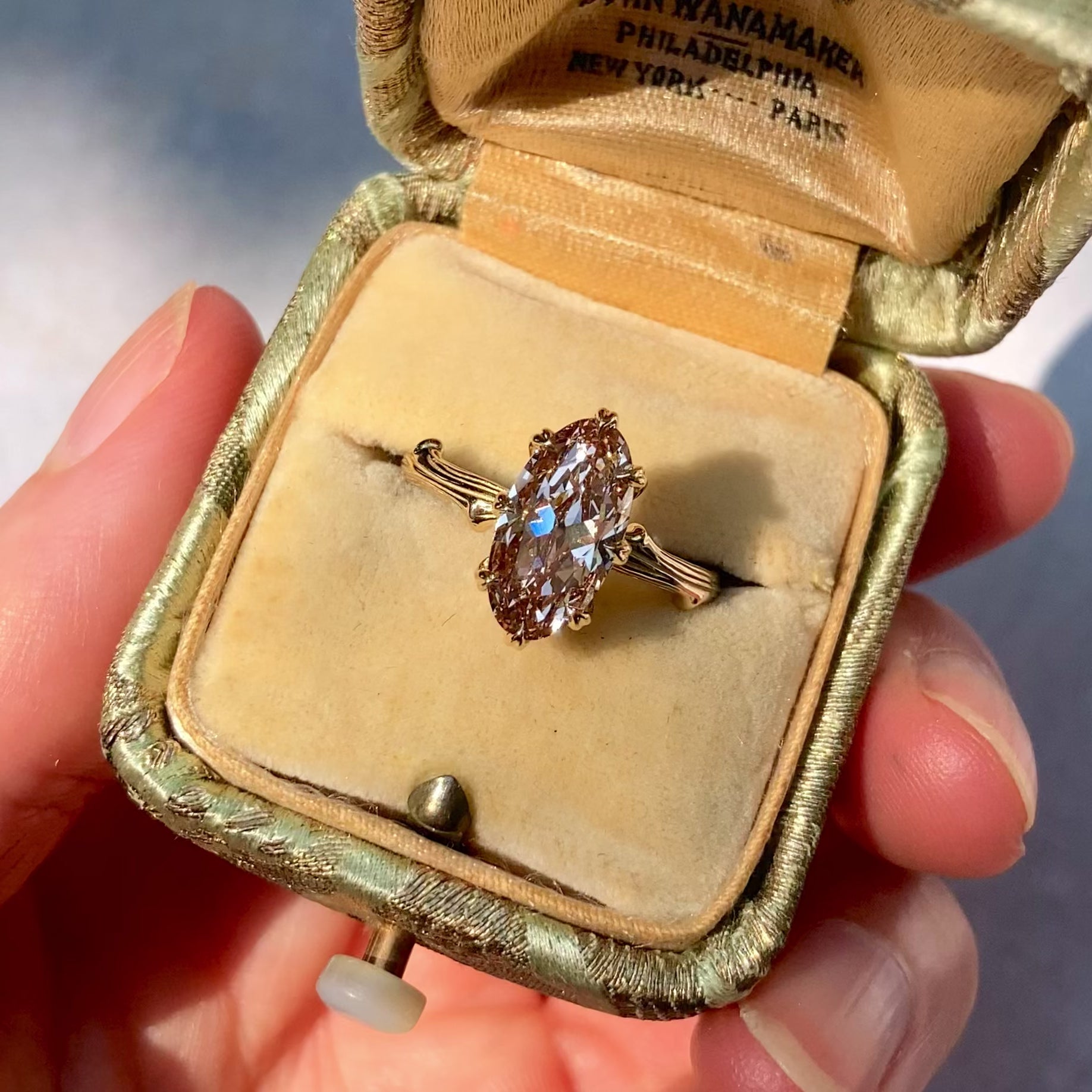 ::color_yellow ::| 2ct oval moval lab-grown diamond solitaire engagement ring with a twig band yellow gold in ring box video