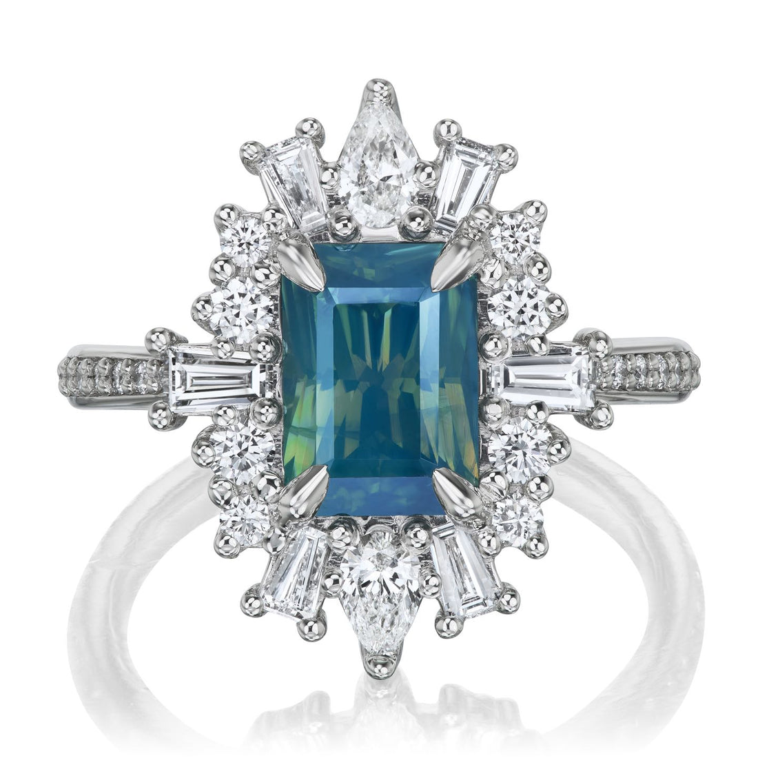 Azura | Radiant Teal Sapphire Ring | Kristin Coffin Jewelry