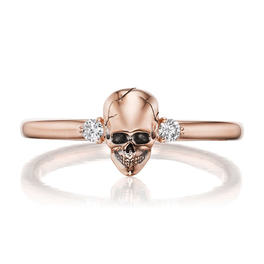 ::color_rose ::|Persephone memento mori rose gold skull ring with accent gems front view